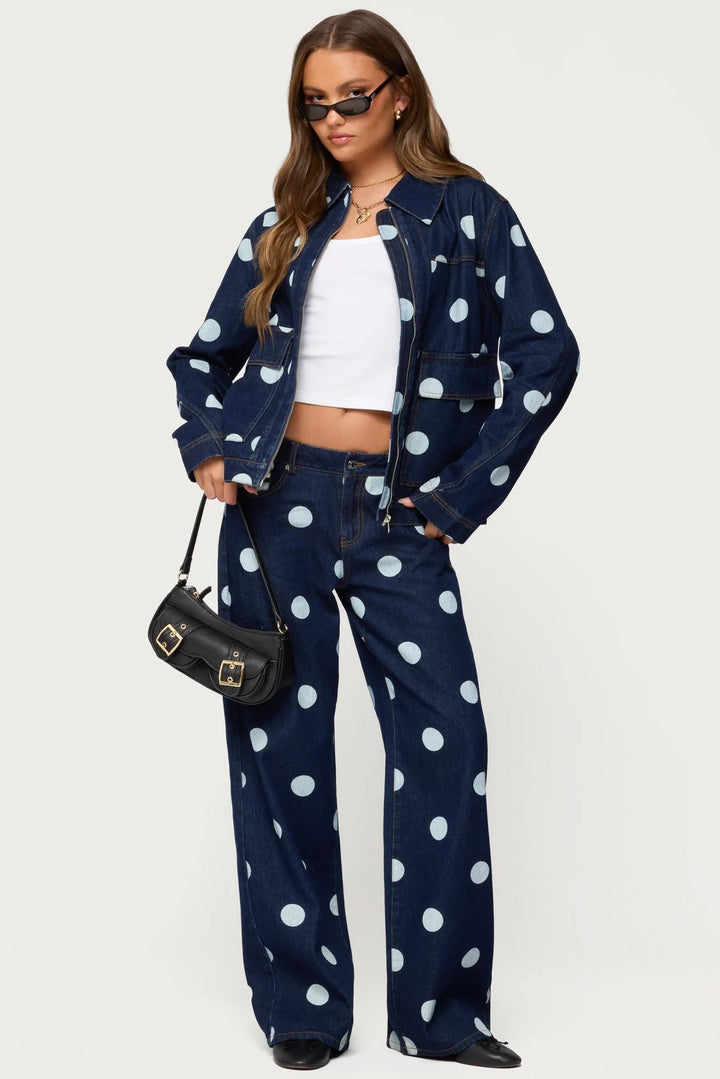 Dame Polka-Dot Denim-Set med avslappnad skärning och trendiga detaljer Mirla-Eva Jonsson