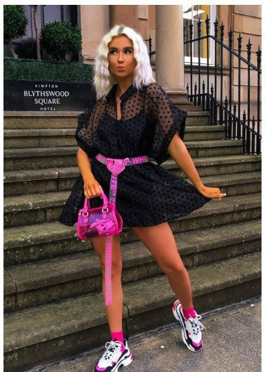 Dame Polka-Dots Chiffon-klänning med voluminösa ärmar och elastisk midja Mirla-Eva Jonsson
