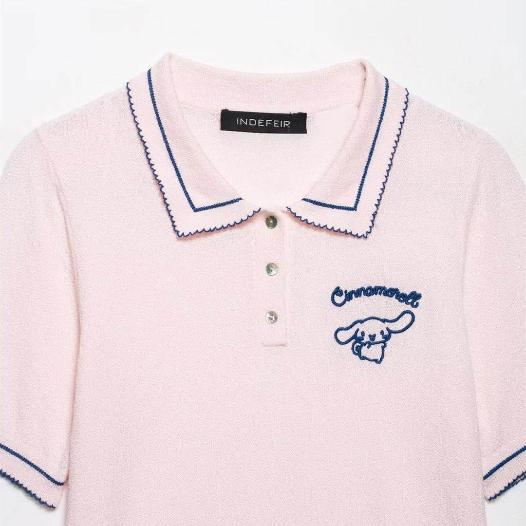 Dame Polo-Shirt med fin struktur och broderad motiv Mirla-Eva Jonsson