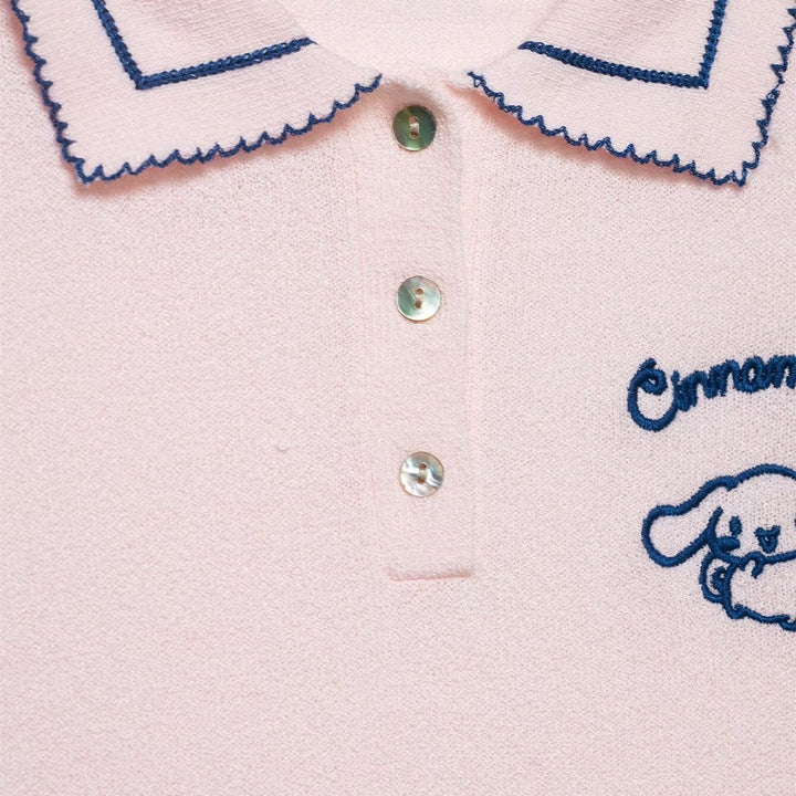 Dame Polo-Shirt med fin struktur och broderad motiv Mirla-Eva Jonsson