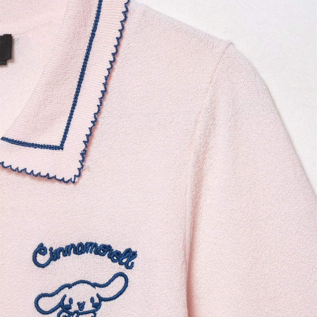 Dame Polo-Shirt med fin struktur och broderad motiv Mirla-Eva Jonsson