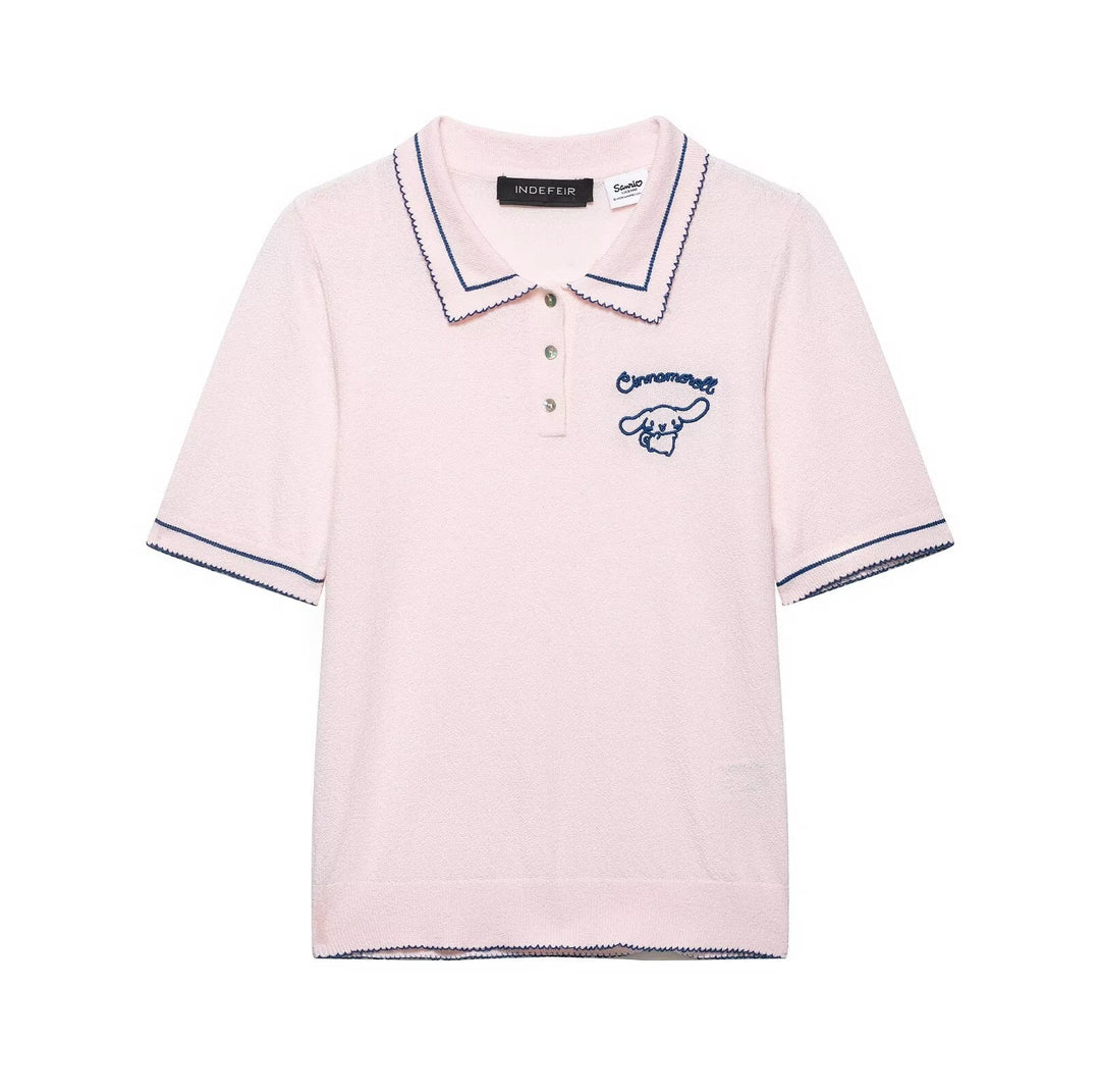 Dame Polo-Shirt med fin struktur och broderad motiv Mirla-Eva Jonsson