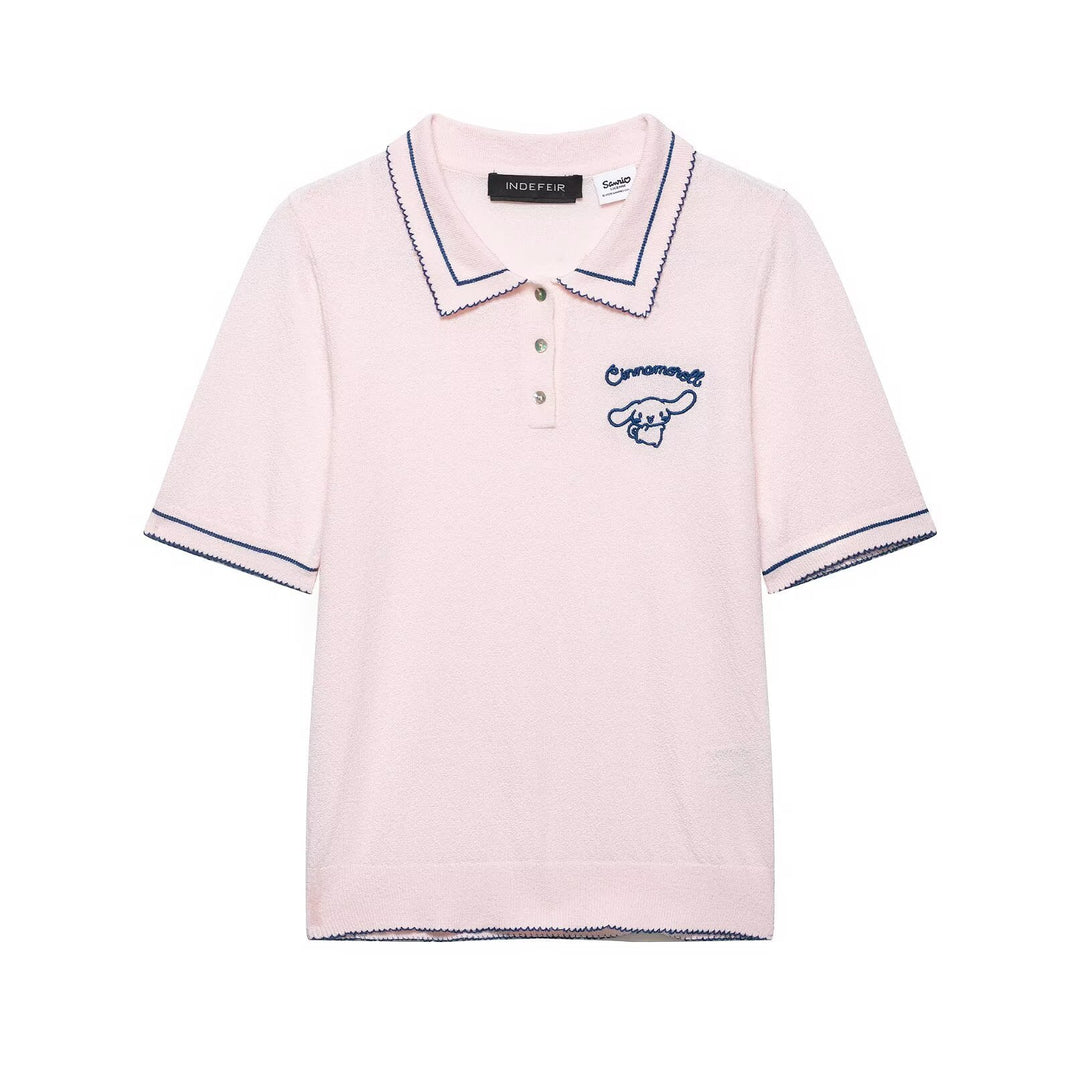 Dame Polo-Shirt med fin struktur och broderad motiv Mirla-Eva Jonsson