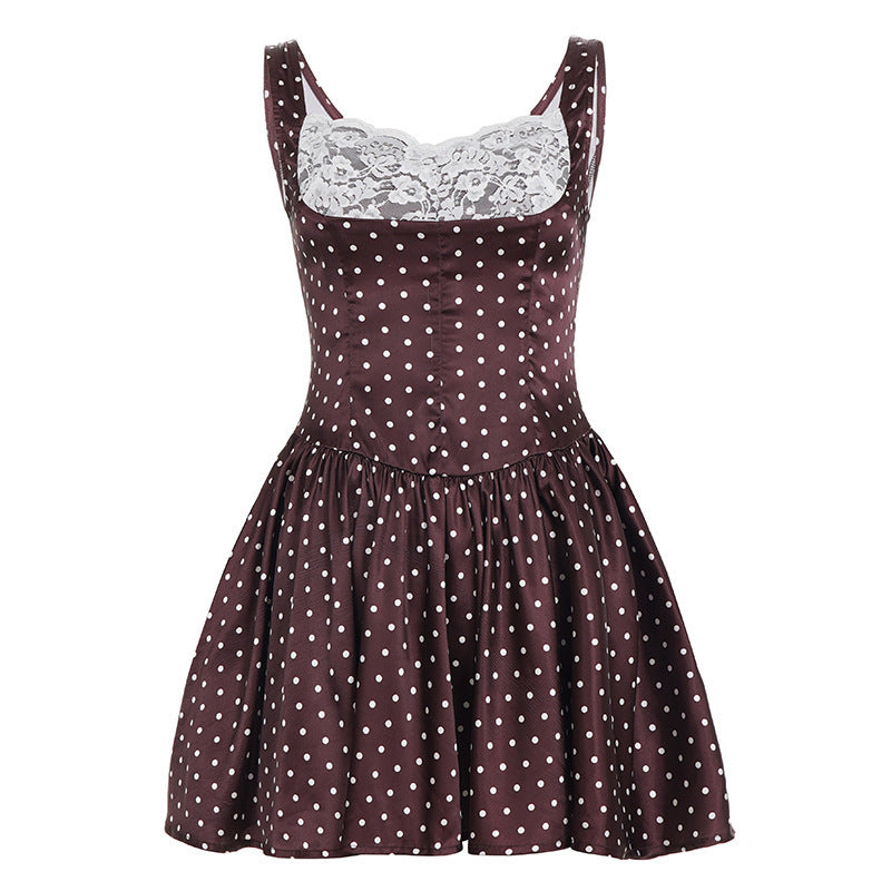 Dame Retro Polka-Dot Klänning med Spets-Overlay Mirla-Eva Jonsson