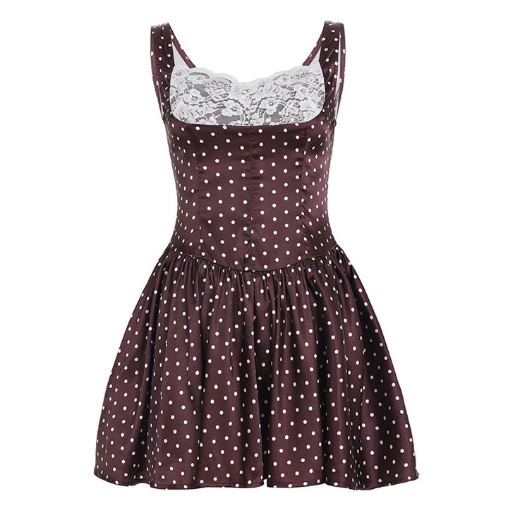 Dame Retro Polka-Dot Klänning med Spets-Overlay Mirla-Eva Jonsson