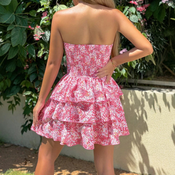 Dame Ruffle Dress med off-the-shoulder design och blommönster Mirla-Eva Jonsson