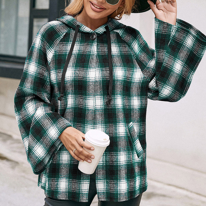 Dame Rutig Overshirtjacka i avslappnad stil med huva och vida ärmar Eva Jonsson-Eva Jonsson