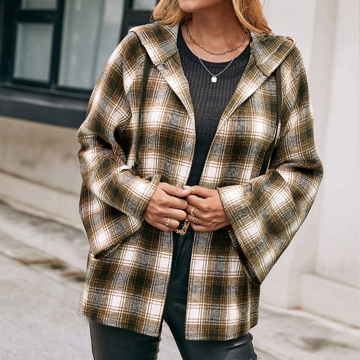 Dame Rutig Overshirtjacka i avslappnad stil med huva och vida ärmar Eva Jonsson-Eva Jonsson