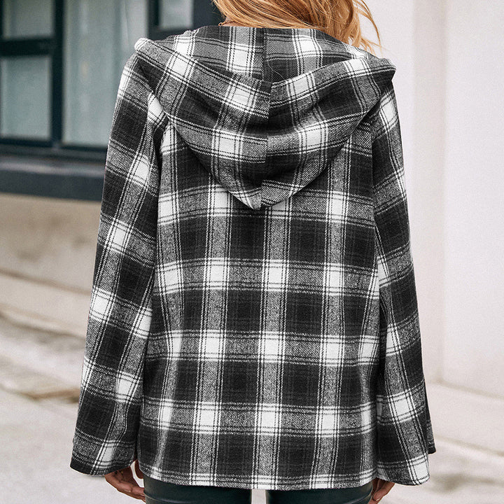 Dame Rutig Overshirtjacka i avslappnad stil med huva och vida ärmar Eva Jonsson-Eva Jonsson