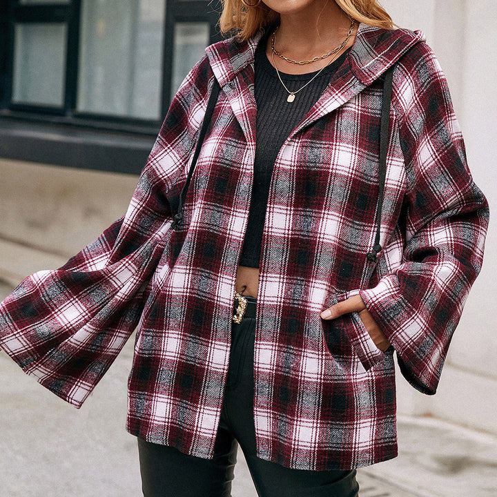 Dame Rutig Overshirtjacka i avslappnad stil med huva och vida ärmar Eva Jonsson-Eva Jonsson