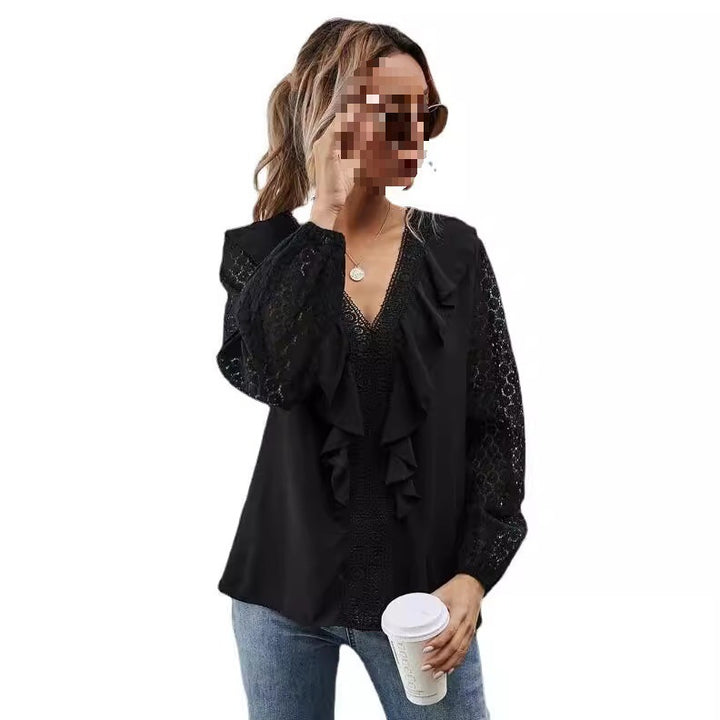 Dame Rynkblus med transparenta ärmar och fina spetsaccenter Mirla-Eva Jonsson