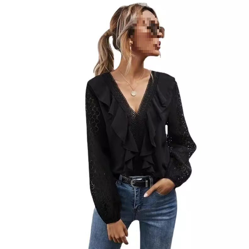 Dame Rynkblus med transparenta ärmar och fina spetsaccenter Mirla-Eva Jonsson