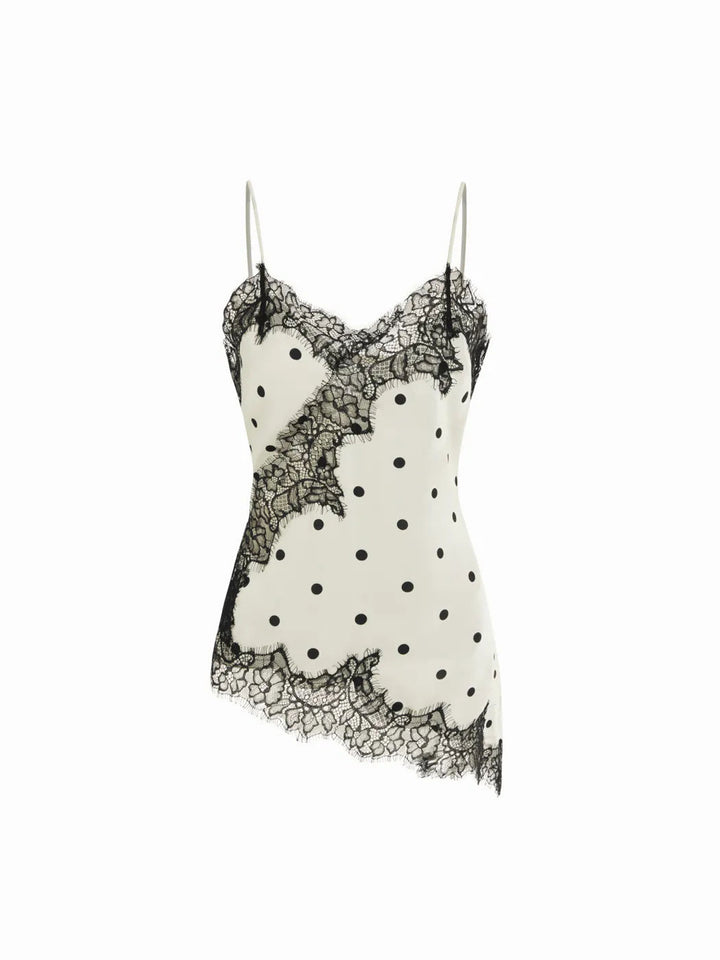 Dame Satin Top med elegant spets och spaghettiband Mirla-Eva Jonsson