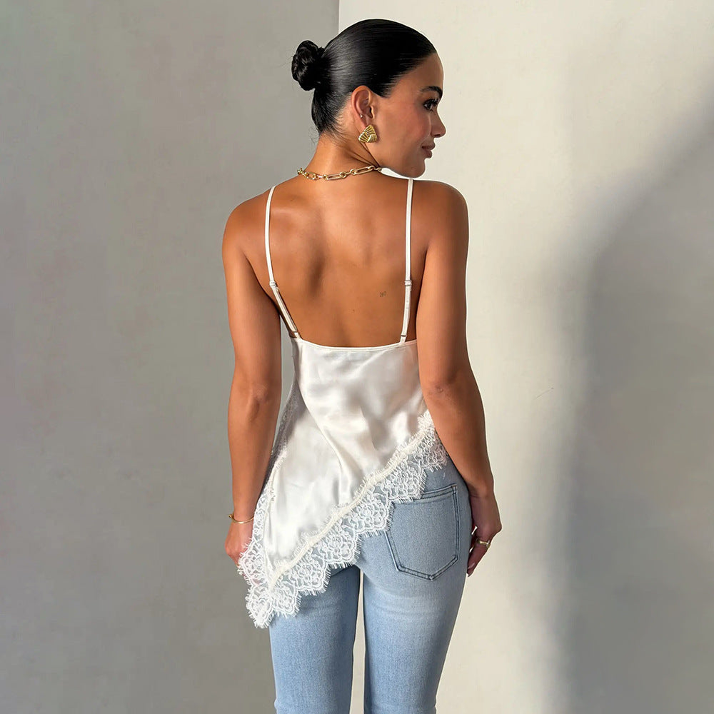 Dame Satin Top med spetsdetaljer Mirla-Eva Jonsson