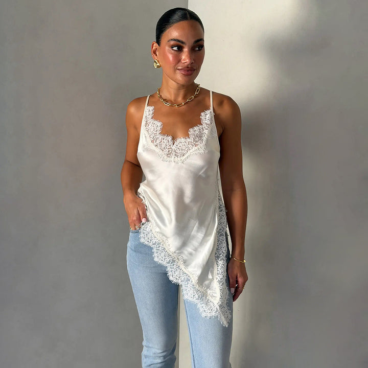 Dame Satin Top med spetsdetaljer Mirla-Eva Jonsson