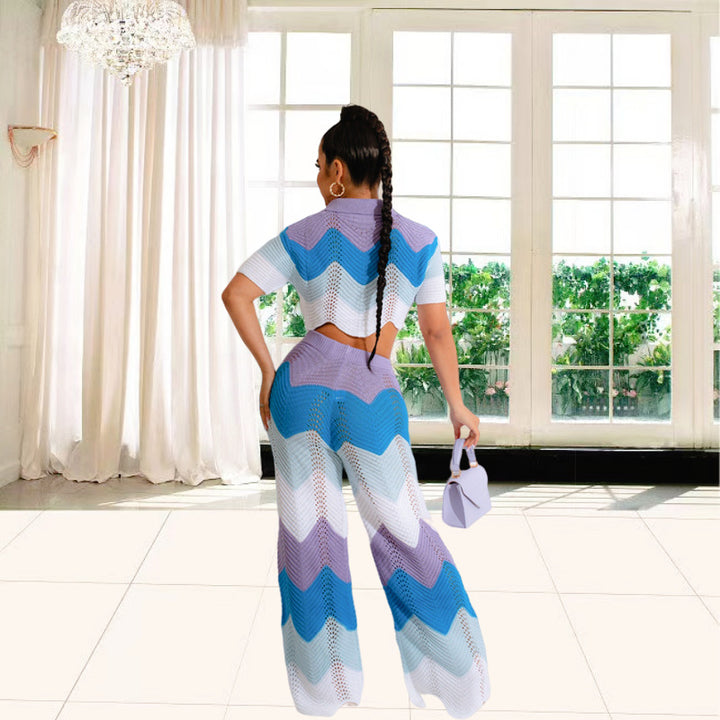 Dame Set av virkad Crop-Top och vida Palazzo-byxor Mirla-Eva Jonsson