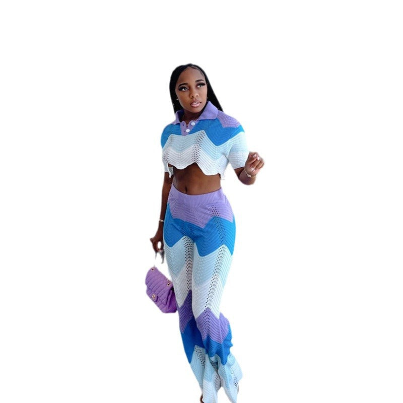Dame Set av virkad Crop-Top och vida Palazzo-byxor Mirla-Eva Jonsson