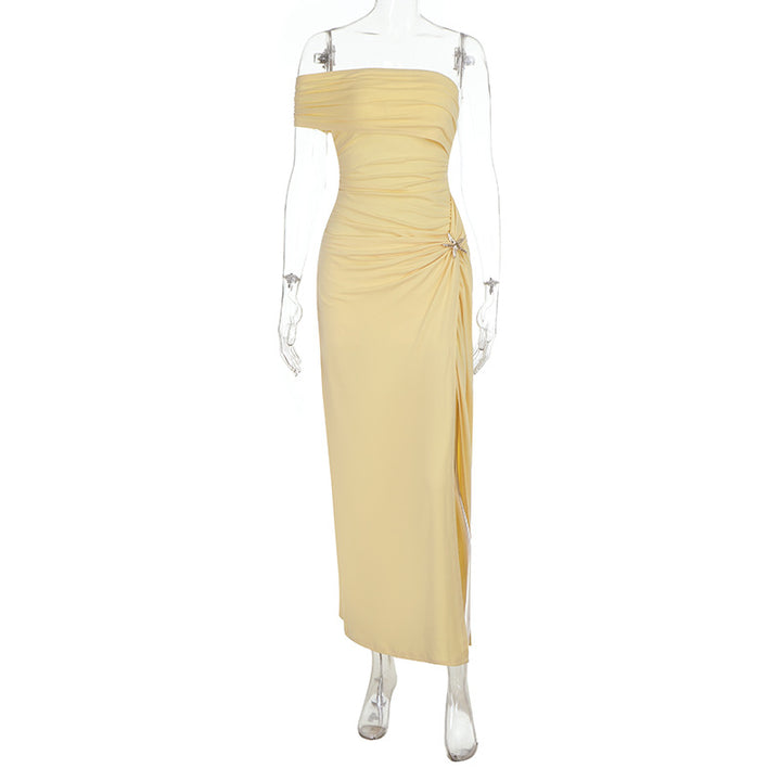 Dame Snygg Maxikjol med Off-Shoulder Design och Rynkor Mirla-Eva Jonsson