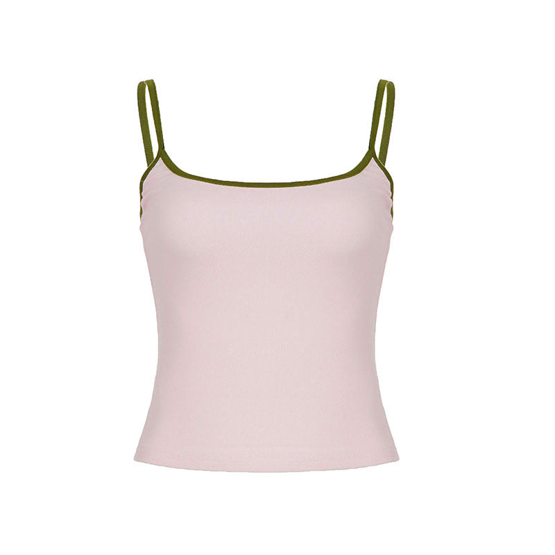 Dame Spaghetti- straps t-shirt med elegant kontrastkant och figurnära skärning Mirla-Eva Jonsson