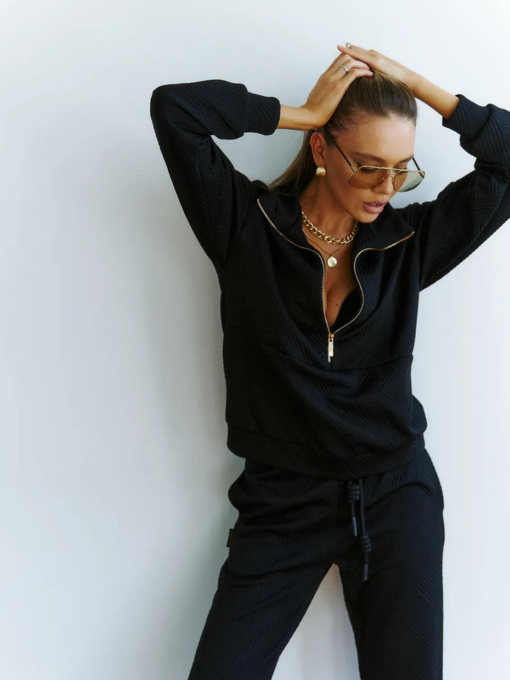 Dame Sportig Fleece-Joggingdräkt med modern ståkrage och dragkedja Mirla-Eva Jonsson