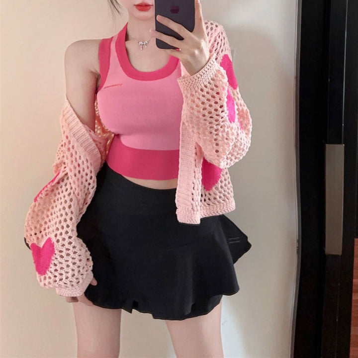 Dame Sportigt Crop-Top med fin Stickad cardigan Eva Jonsson-Eva Jonsson