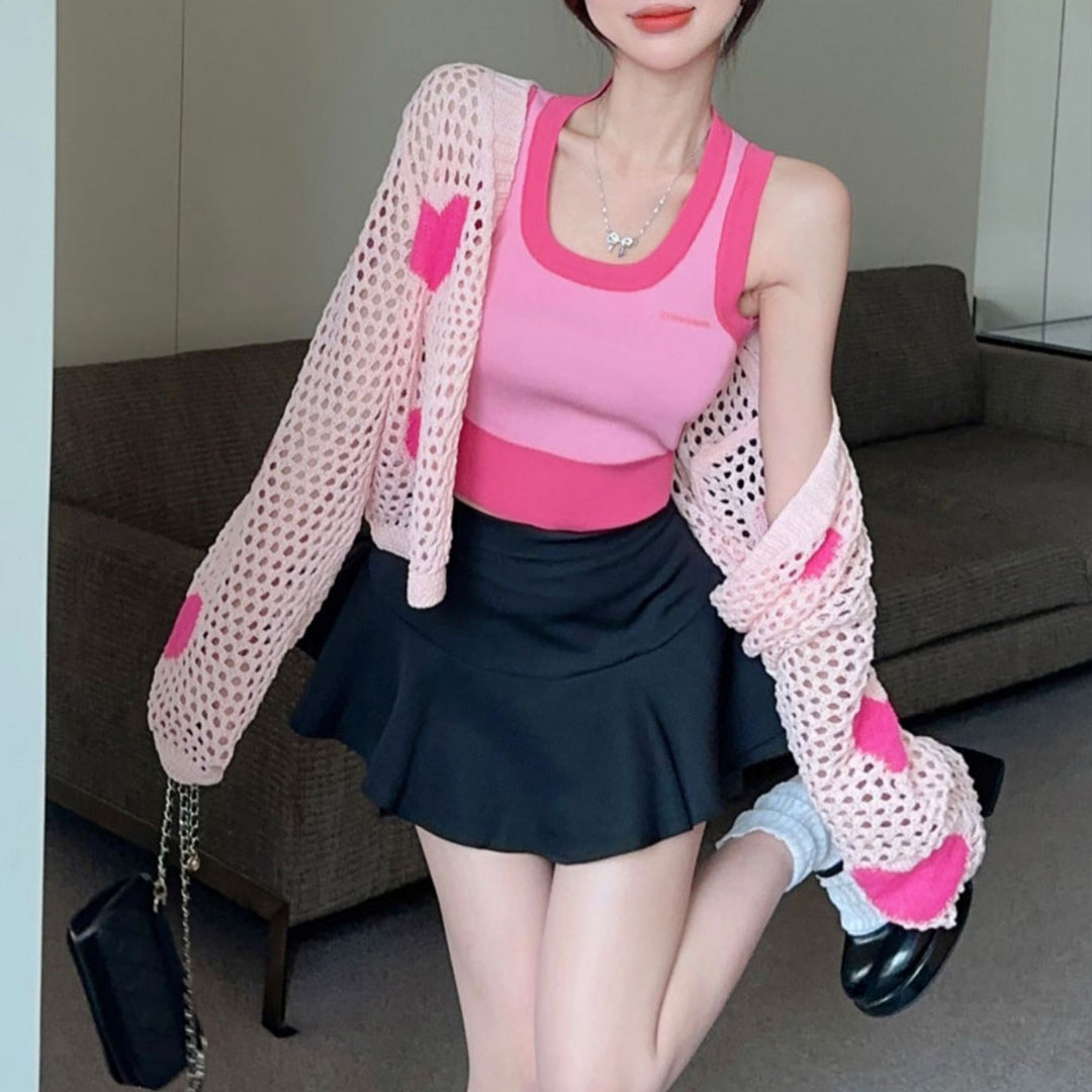 Dame Sportigt Crop-Top med fin Stickad cardigan Eva Jonsson-Eva Jonsson