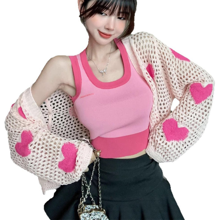 Dame Sportigt Crop-Top med fin Stickad cardigan Eva Jonsson-Eva Jonsson