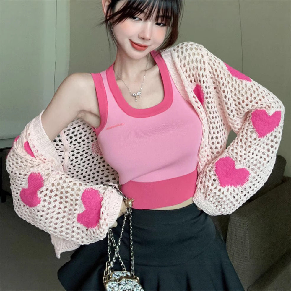 Dame Sportigt Crop-Top med fin Stickad cardigan Eva Jonsson-Eva Jonsson