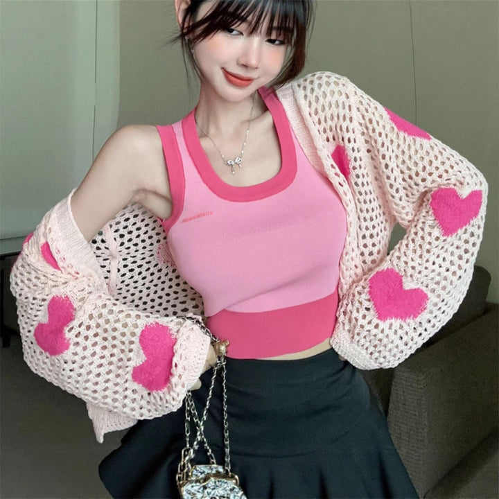 Dame Sportigt Crop-Top med fin Stickad cardigan Eva Jonsson-Eva Jonsson