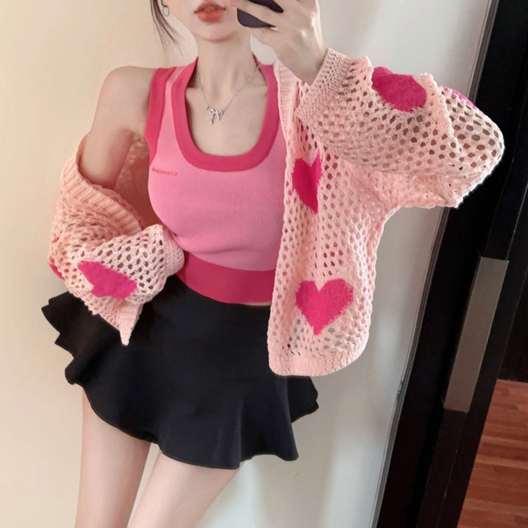 Dame Sportigt Crop-Top med fin Stickad cardigan Eva Jonsson-Eva Jonsson