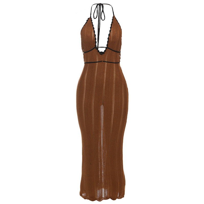 Dame Stick Maxikleid mit tiefem V-Ausschnitt und Bindebändern Mirla-Eva Jonsson