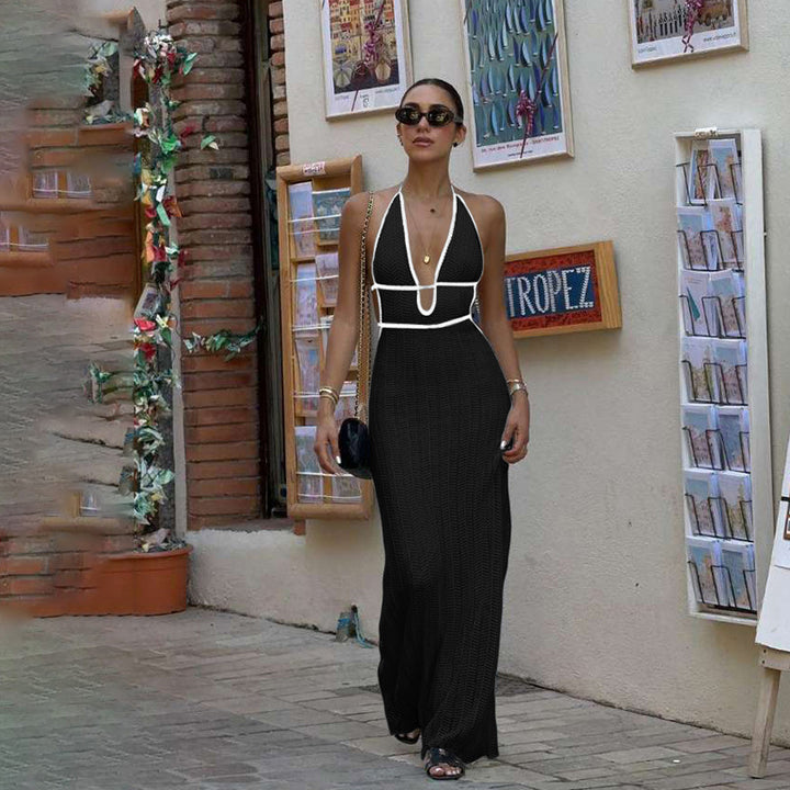 Dame Stick Maxikleid mit tiefem V-Ausschnitt und Bindebändern Mirla-Eva Jonsson