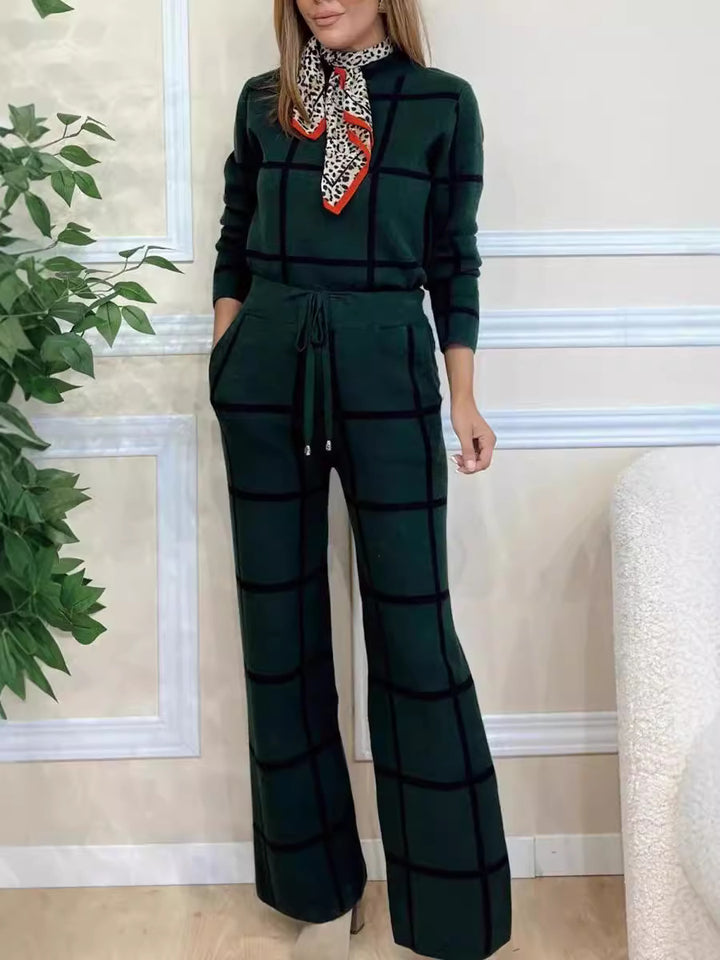 Dame Sweatpants-set med elegant rutmönster och praktiska fickor Eva Jonsson-Eva Jonsson
