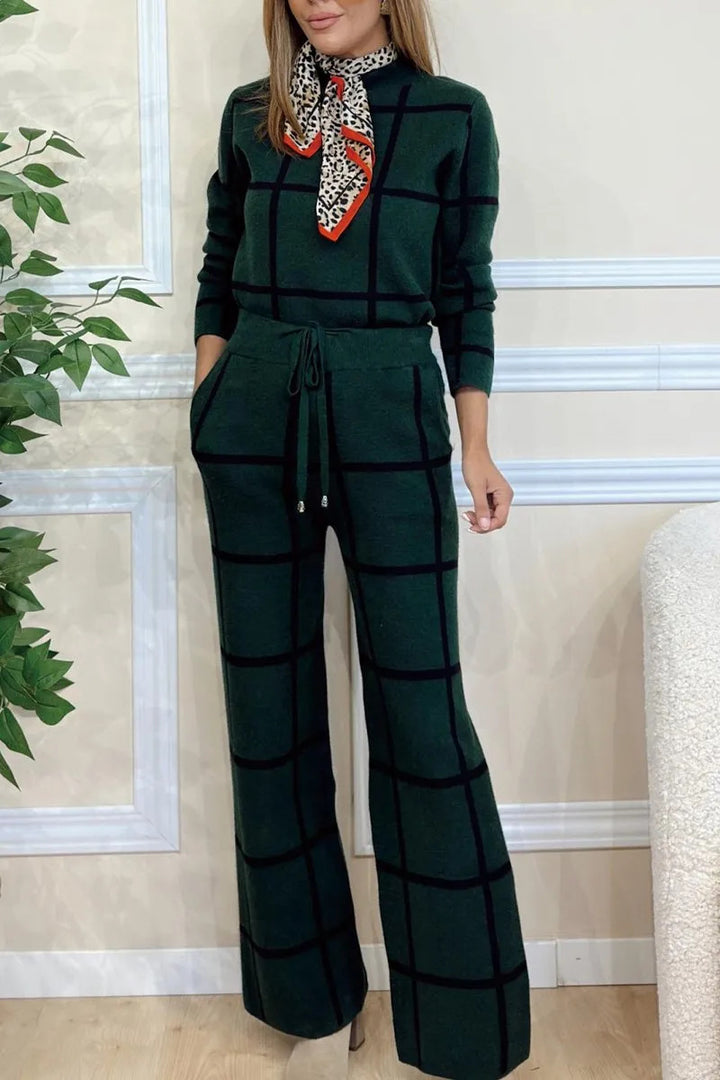 Dame Sweatpants-set med elegant rutmönster och praktiska fickor Eva Jonsson-Eva Jonsson