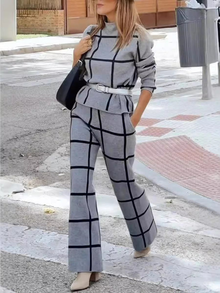Dame Sweatpants-set med elegant rutmönster och praktiska fickor Eva Jonsson-Eva Jonsson