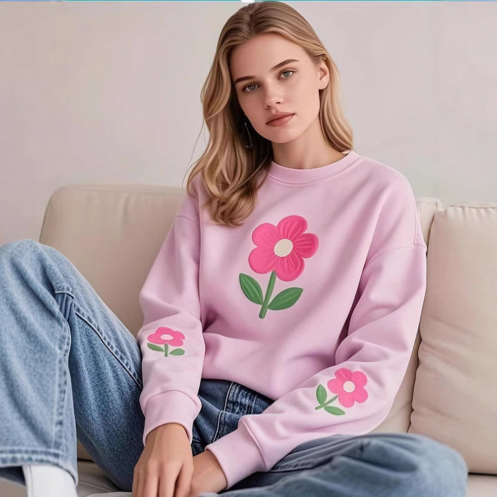 Dame Sweatshirt med färgglad blommotiv Mirla-Eva Jonsson