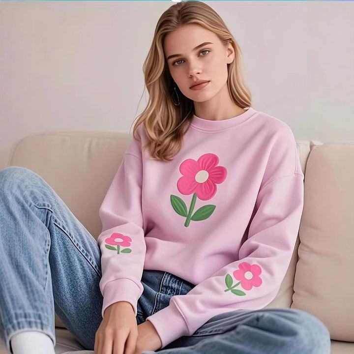 Dame Sweatshirt med färgglad blommotiv Mirla-Eva Jonsson