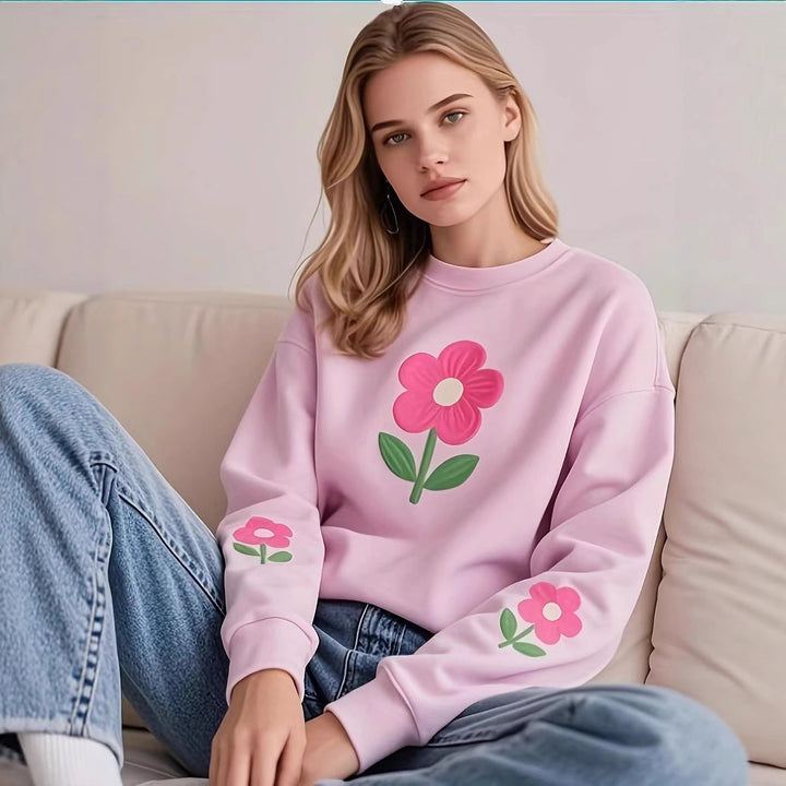 Dame Sweatshirt med färgglad blommotiv Mirla-Eva Jonsson