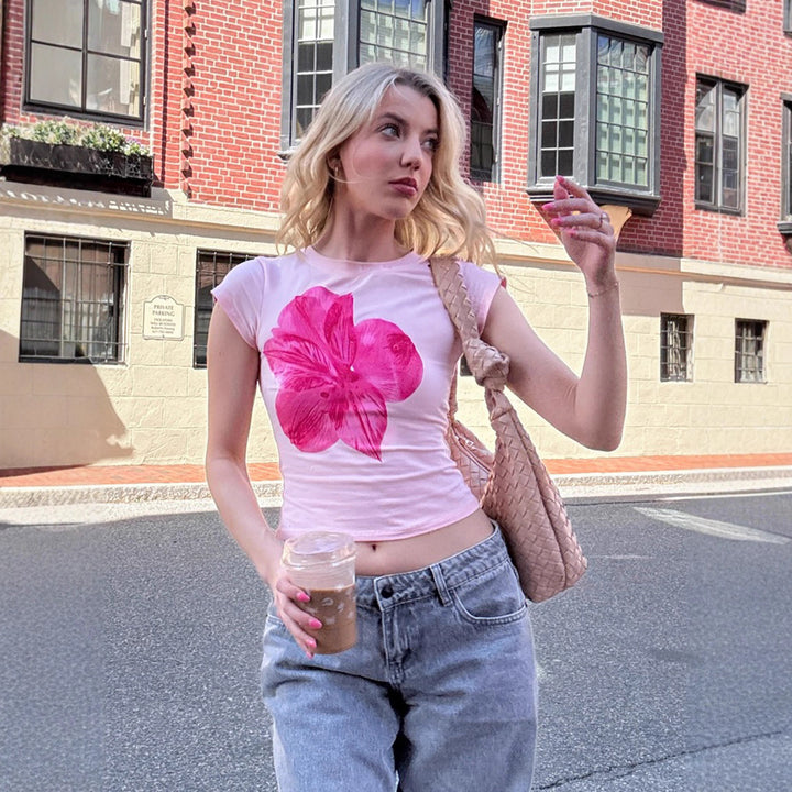 Dame T-shirt med blommigt tryck Mirla-Eva Jonsson