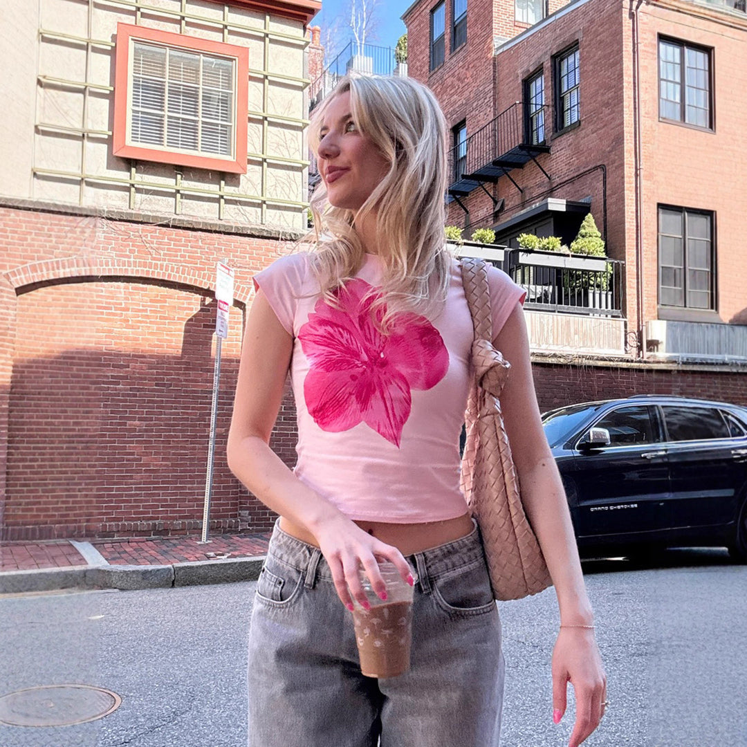 Dame T-shirt med blommigt tryck Mirla-Eva Jonsson