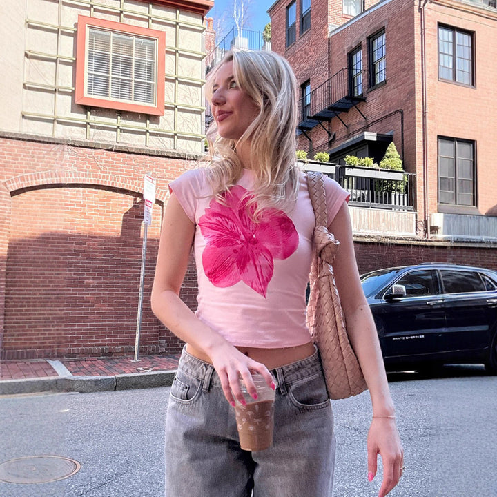 Dame T-shirt med blommigt tryck Mirla-Eva Jonsson