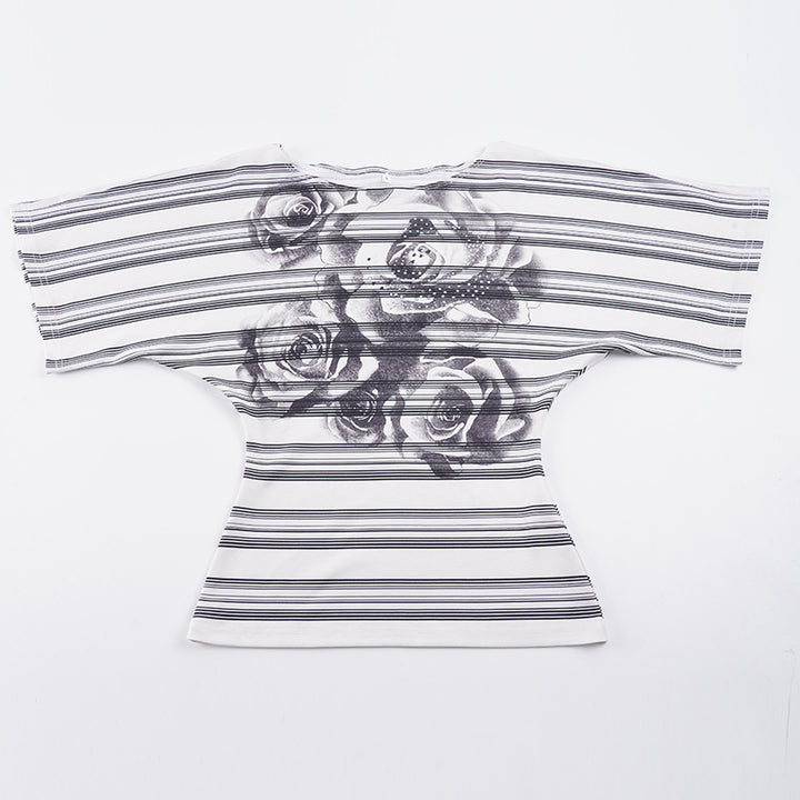 Dame T-shirt med blommönster och randig design Mirla-Eva Jonsson