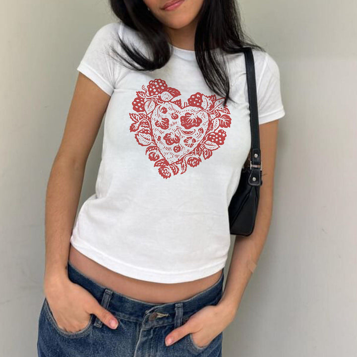 Dame T-shirt med dekorerat hjärtmotiv Mirla-Eva Jonsson