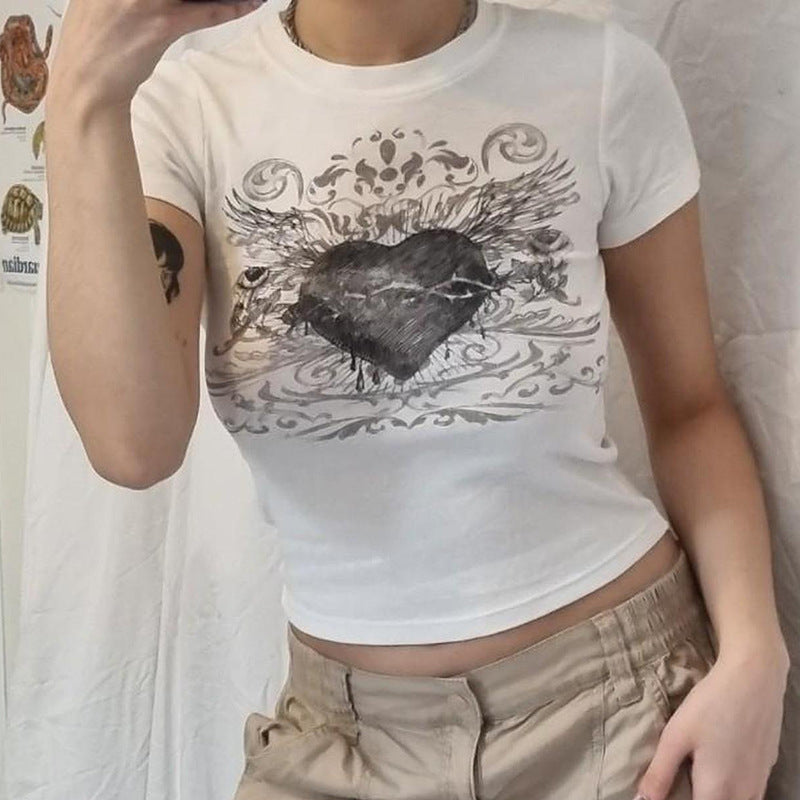 Dame T-shirt med konstfullt hjärt-design Eva Jonsson-Eva Jonsson