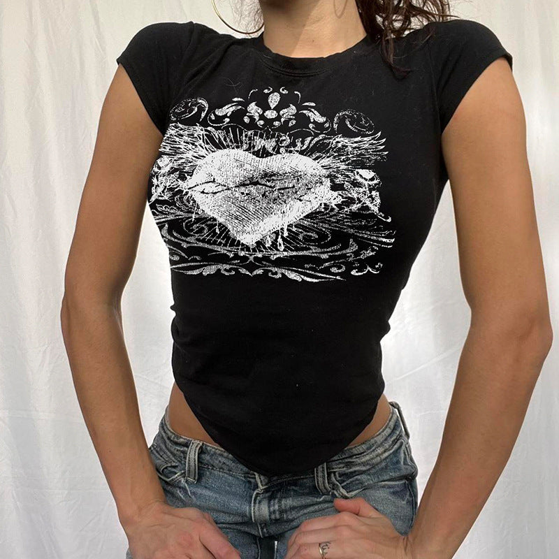 Dame T-shirt med konstfullt hjärt-design Eva Jonsson-Eva Jonsson