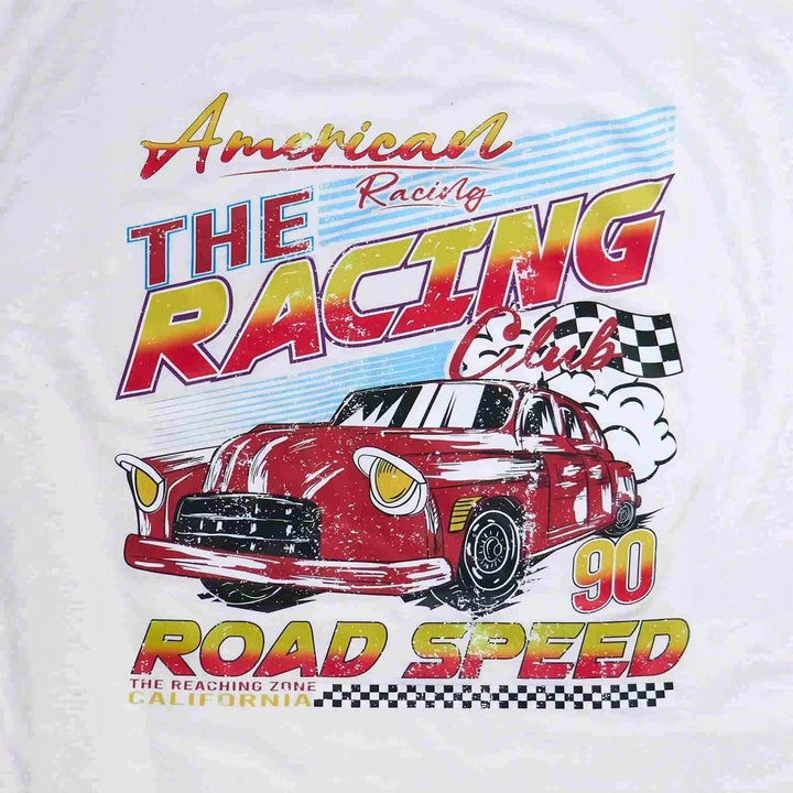 Dame T-shirt med konstnärligt retro racingmotiv och bekväm passform Mirla-Eva Jonsson