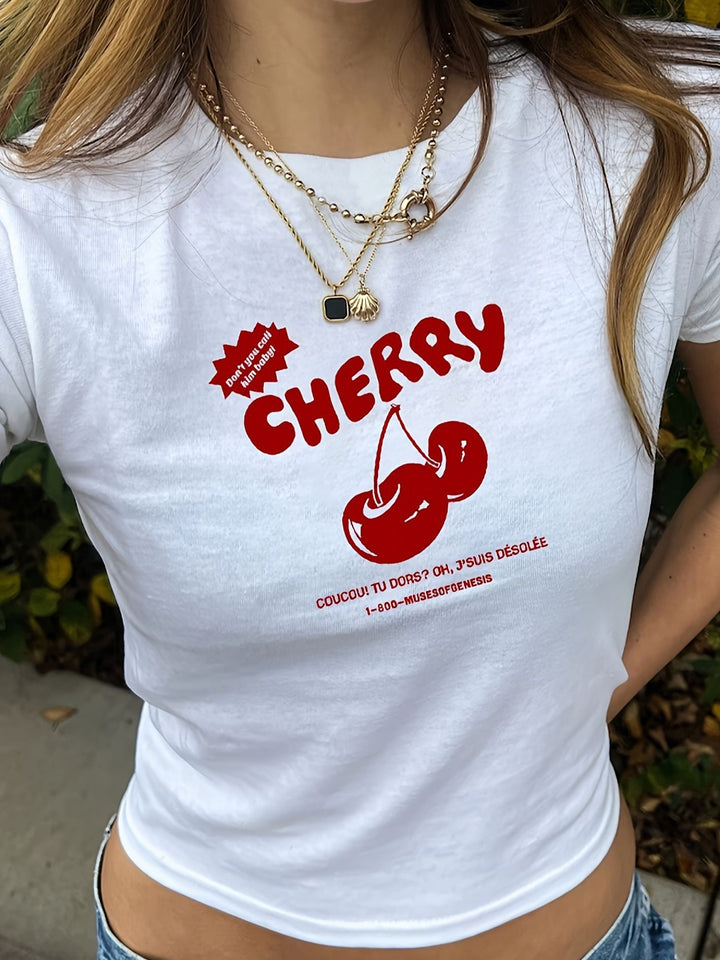 Dame T-shirt med konstnärligt uttalandetryck och figurnära passform Mirla-Eva Jonsson