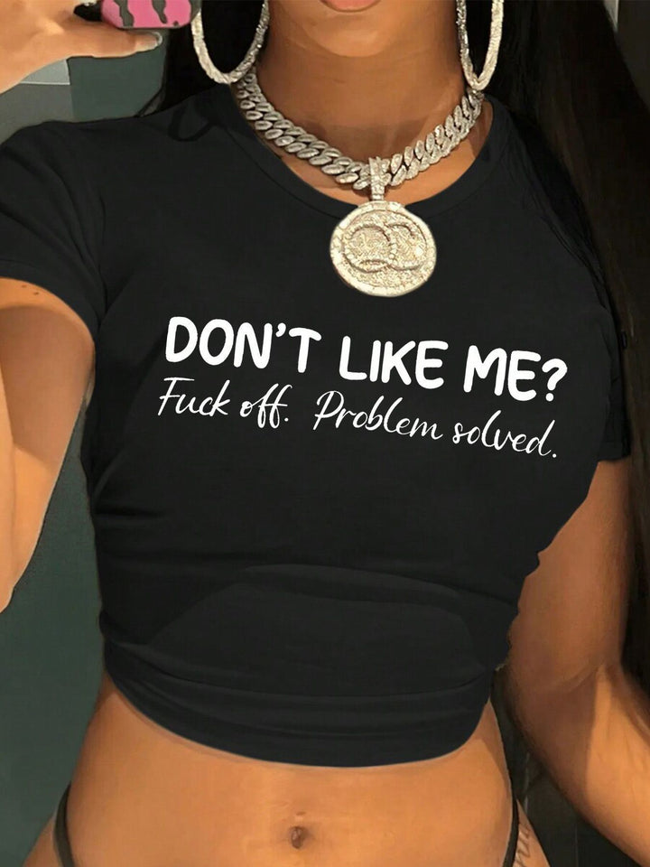 Dame T-shirt med konstnärligt uttalandetryck och figurnära passform Mirla-Eva Jonsson