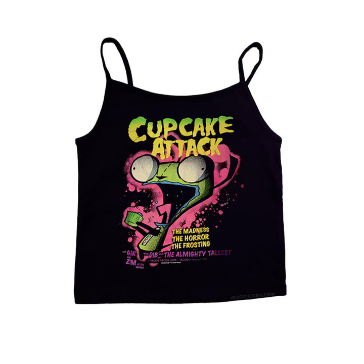 Dame T-shirt med kreativ cupcake-motiv och modern tryck Mirla-Eva Jonsson