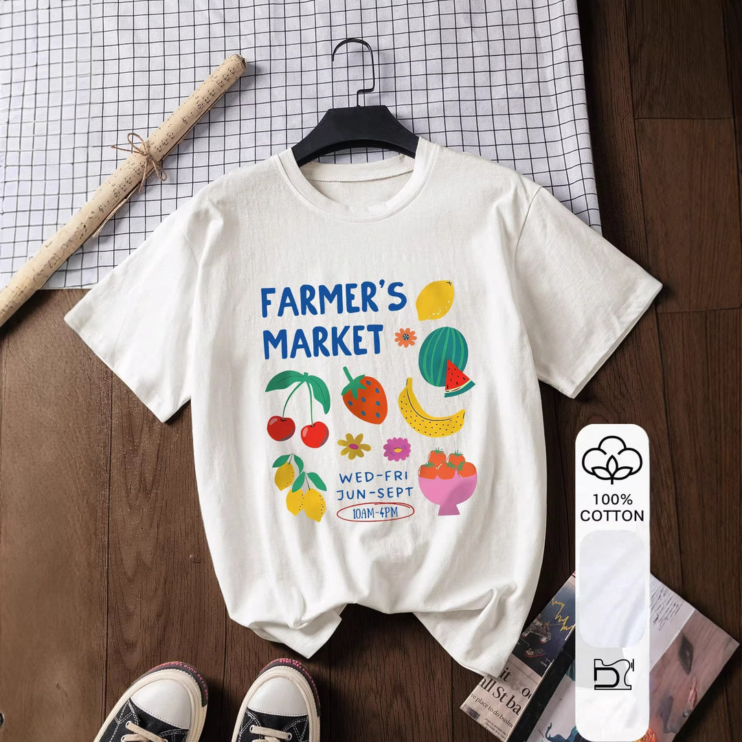 Dame T-shirt med kreativ fruktdesign Mirla-Eva Jonsson